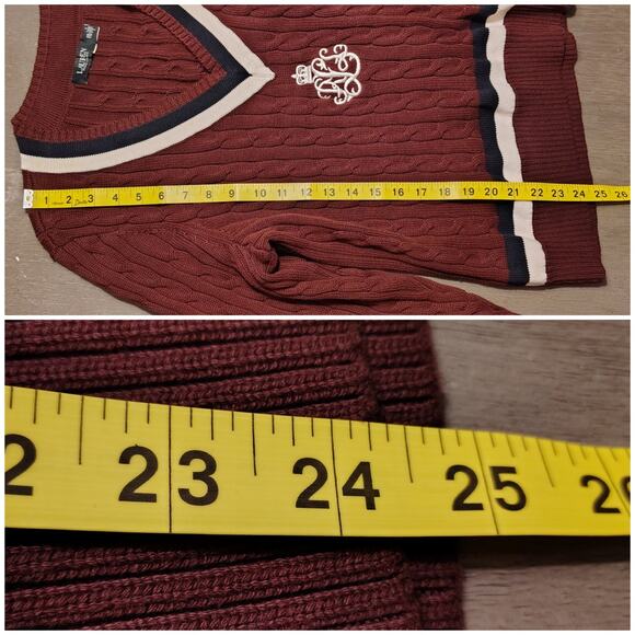 Ralph Lauren Cable-Knit Cotton Cricket Sweater XXL Burgundy, Crest Logo, Preppy - Picture 7 of 15